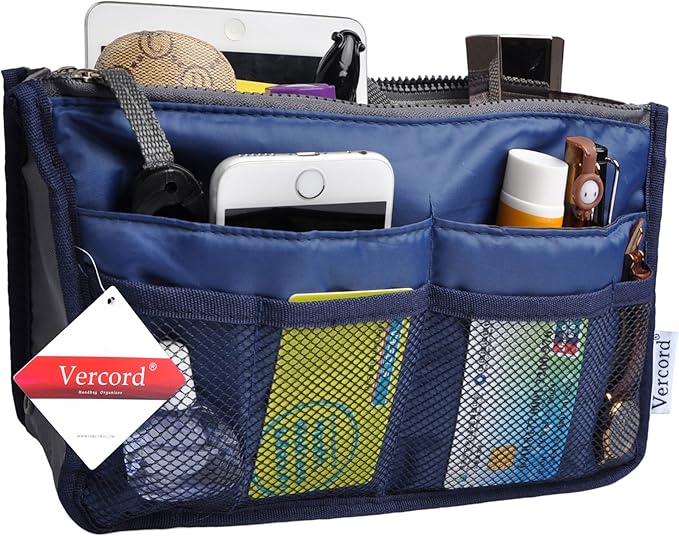 Vercord Purse Organizer Insert for Handbags Bag Organizers Inside Tote Pocketbook Women Nurse Nylon 13 Pockets Royal Blue Large
