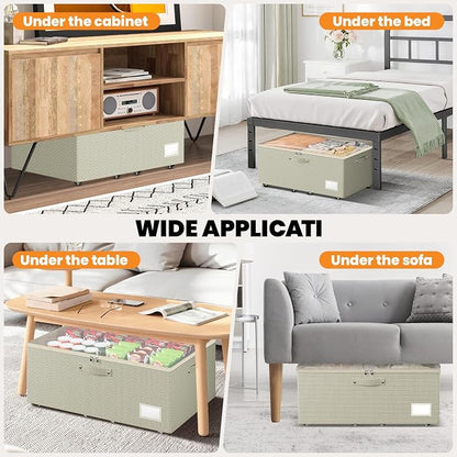 Dayacoco Under Bed Storage With Wheels,10 Inches Under Bed Storage Containers,65L Large Capacity,No Assembly Required Rolling Under Bed Storage for Clothes,Blankets,Shoes,Beige
