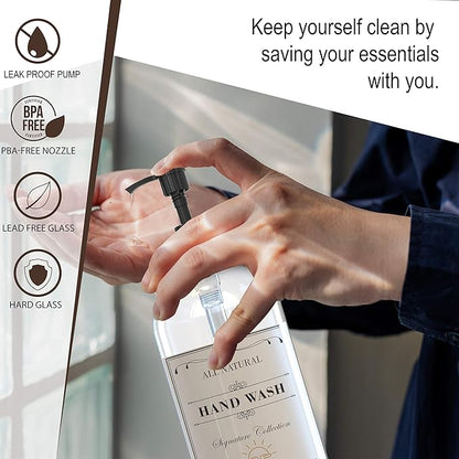 Sunrise Premium 16 OZ Thick Clear Glass Soap Dispenser with Pump 2 Pack, Hand and Dish Soap Dispenser Set for Bathroom and Kitchen with 6 Waterproof Labels