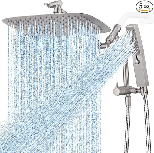G-Promise All Metal 12 Inch Rain Shower Head with Massage Mode Handheld Spray Combo, 3-Way Diverter with Pause Setting, Full Body Coverage, Modern Bathroom Upgrade (Brushed Nickel)