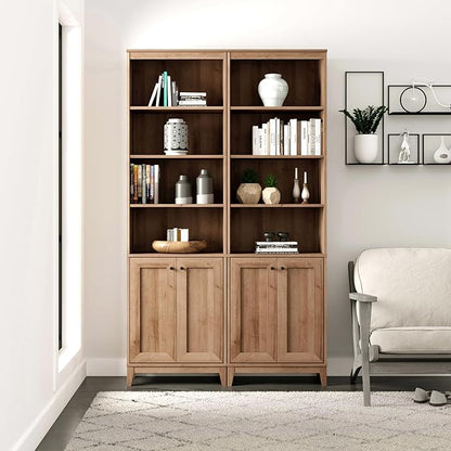 Prepac Yaletown Bookcase with Doors, Oak Storage Cabinet with Doors and Shelves, Accent Cabinet 23.75" W x 79.50" H x 12.25" D, OSBR-2310-1