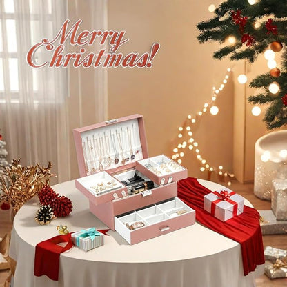 Dajasan Jewelry Organizer Box, Jewelry Box Organizer for Women Girls, 3 Layers Large Jewelry Storage Case for Earring, Rings, Necklaces Bracelets, Watch (Rose Gold)
