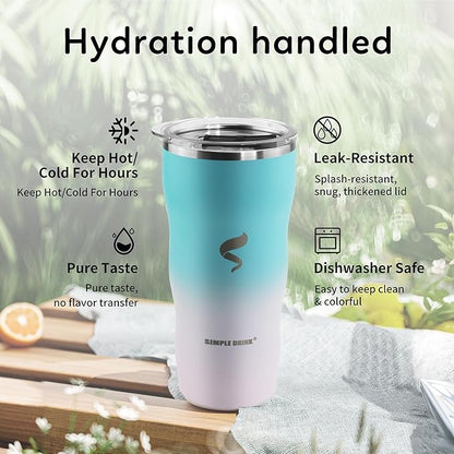 20Oz Insulated Tumbler With Straw And Lid, Stainless Steel Coffee Cup, Double Wall Vacuum Travel Mug,Spill proof Iced Coffee Tumbler,Outside Use,White Blue Tumbler