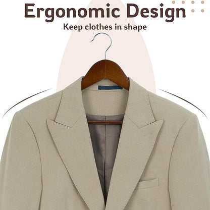 ELONG HOME Wooden Hangers, 20 Pack Coat Hangers with Extra Smooth Finish, Precisely Cut Notches and Chrome Swivel Hook, Wooden Clothes Hangers for Shirt Suit Jacket Dress