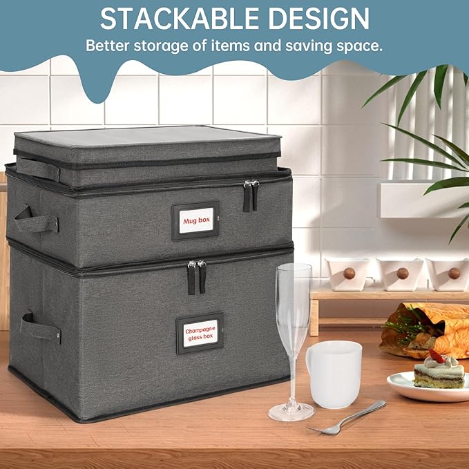ANILD China Storage Containers 3-Piece Set, Hard Shell Box Moving Dishes, Wine and Glasses, Mugs, Cups, Champagne Flute, Ideal for Kitchen Organization and Moving Supplies