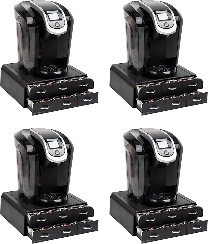 Mind Reader Single Serve Coffee Pod Organizer with 2 Drawers, 72 Pod Capacity, Countertop, 14"L x 12.25"W x 4.75"H, Black (Pack of 4)
