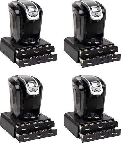 Mind Reader Single Serve Coffee Pod Organizer with 2 Drawers, 72 Pod Capacity, Countertop, 14"L x 12.25"W x 4.75"H, Black (Pack of 4)
