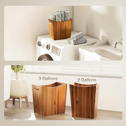 Tidita 3-Gallon Wood Trash Can with Handles for Kitchen, Bathroom, Office | Solid Acacia Wood, Compact Design, Easy to Carry with Integrated Handles, Multi-Purpose Uses, Open Top, Curved Edge Design
