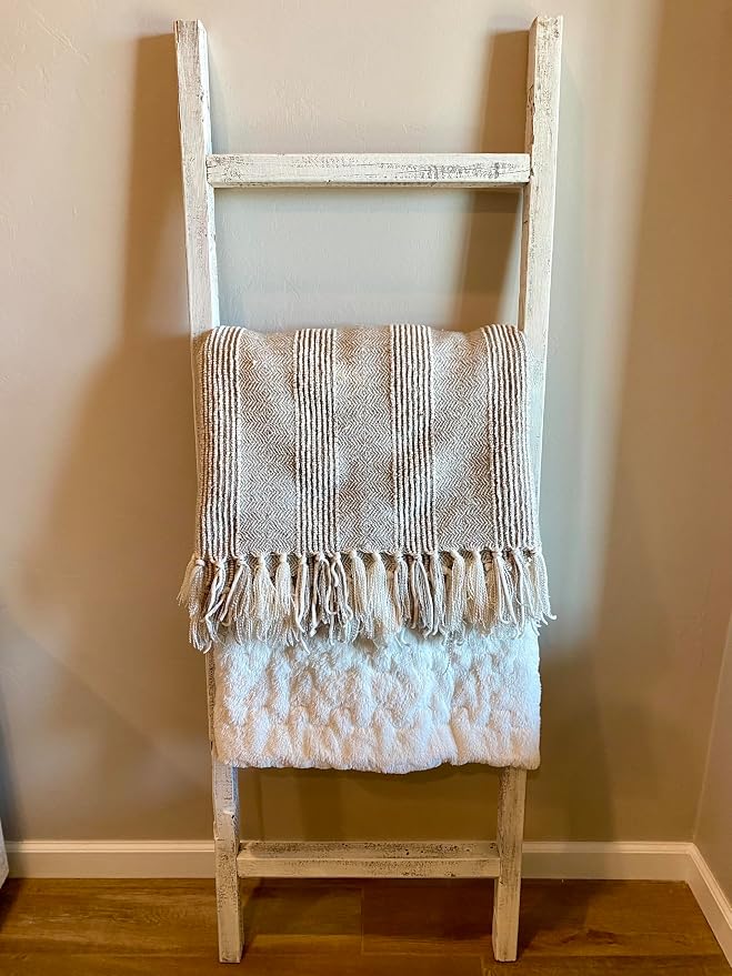 BARNWOODUSA Rustic Farmhouse Decorative Ladder - Our 6 ft Ladder can be Mounted Horizontally or Vertically and is Crafted from Upcycled Wood No Assembly Required White Wash