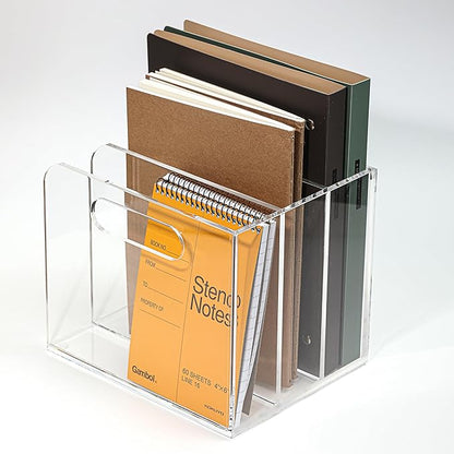 Acrylic Magazine File Holder, 3 Vertical Compartments Desk Document Sorter Organizer, Clear Folder Rack Binder for Office/Documents/Classroom, for Home, Tablet, Magazines, Books & Accessories