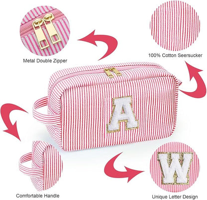 YOOLIFE Initial Cosmetic Bag for Women - Monogram Cute Makeup Bag Cosmetic Case Toiletry Pouch for Women Her Best Friend Sister Teacher, Personalized Birthday Gifts for Women, Pink I