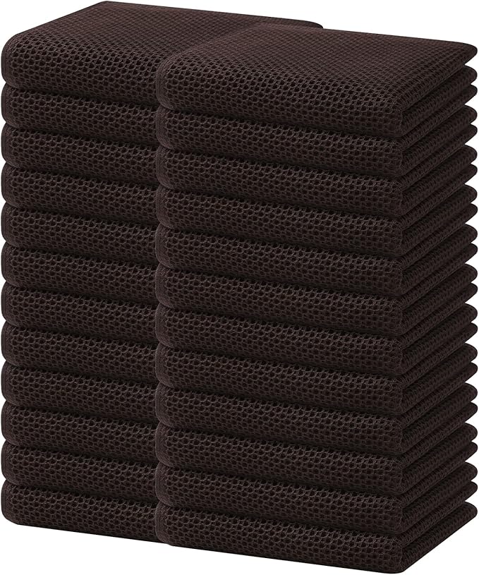 Homaxy 100% Cotton Waffle Weave Kitchen Dish Towels, Ultra Soft Absorbent Quick Drying Cleaning Towel, 13 x 28 Inches, 24-Pack, Dark Brown
