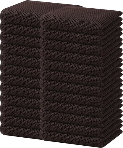 Homaxy 100% Cotton Waffle Weave Kitchen Dish Towels, Ultra Soft Absorbent Quick Drying Cleaning Towel, 13 x 28 Inches, 24-Pack, Dark Brown