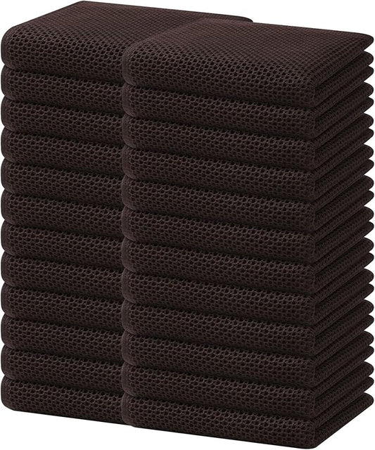 Homaxy 100% Cotton Waffle Weave Kitchen Dish Towels, Ultra Soft Absorbent Quick Drying Cleaning Towel, 13 x 28 Inches, 24-Pack, Dark Brown
