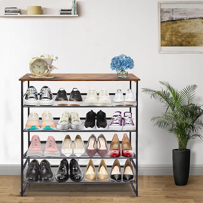 Garden 4 you 5-Tier Tilting Adjustable Freestanding Shoe Rack 12-Pairs for Durability and Stability for Entryways, Hallways, Closets, Dormitory Rooms, and Industries，Brown