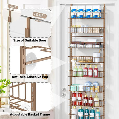 ElegantArray 10-Tier Pantry Door Oragnizer, Over The Door Pantry Organizer Rack and Storage, Hanging Spice Rack Shelves Door, Home Office Laundry Room Bathroom & Kitchen Organization, Brown