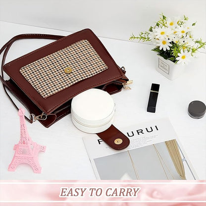 6 Pcs Travel Jewelry Case Bridesmaid Gift Boxes Jewelry Travel Organizer Small Round Jewelry Box Mini Storage PU Leather