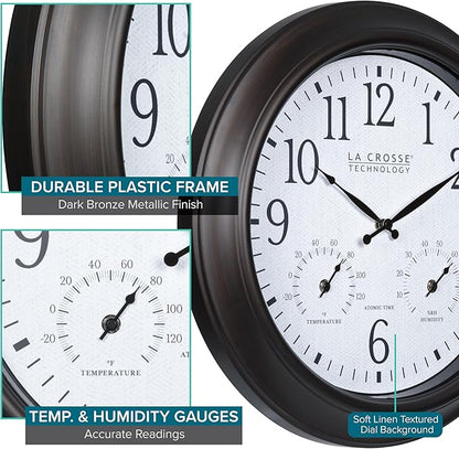 La Crosse Technology 404-89027-INT 18-inch Indoor/Outdoor Brown Atomic Analog Wall Clock