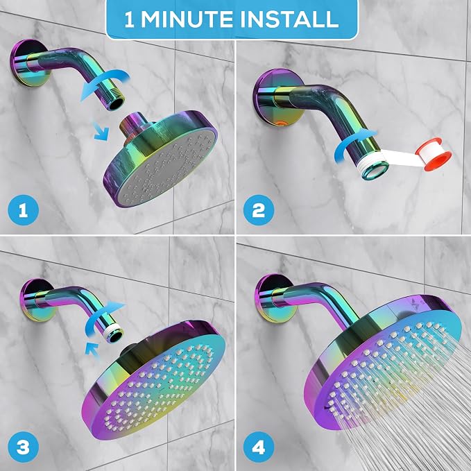 SparkPod Rain Shower Head, 6 Inch Round | High Pressure Shower Heads, 90 Nozzle (Touch-to-Clean), Adjustable Showerhead, No-tool Universal Connection