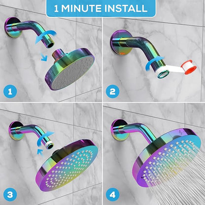 SparkPod Rain Shower Head, 6 Inch Round | High Pressure Shower Heads, 90 Nozzle (Touch-to-Clean), Adjustable Showerhead, No-tool Universal Connection