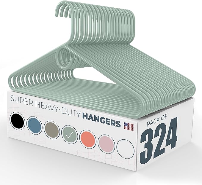 Neaties Super Heavy Duty Clothes Hangers 100+ Pack (324 Count) – Made in The USA - 10lb Capacity, Thick Plastic Hangers for Pants, Coats, Jackets, Jeans and Adult Clothing – Mint