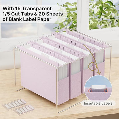 XINGIA Letter Size Hanging File Folders with Tabs,2'' Expansion,12 Pack Heavy Duty Wheat Straw Plastic Hanging Folder,Extra Capacity Filing Cabinet Folders,File Organizer for File Box(Morandi Purple)