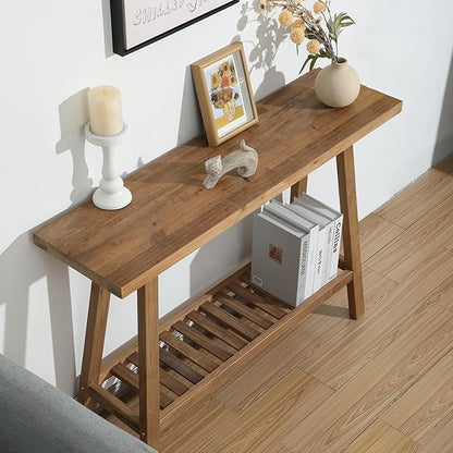 Reclaimed Solid Wood Console Table, 43.3" Farmhouse Entryway Table, Narrow Couch Tables Behind Sofa, 2 Tiers Accent Tables for Hallway, Entrance, Foyer, Living Room