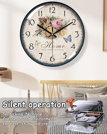Decorative Wall Clocks Batterys Operated, Retro Wall Clock with Glass Dial, 12-Inch Dial with Roman Numerals, Silent and No Ticking, Suitable for Living Room, Bedroom, Dining Area, Workspace