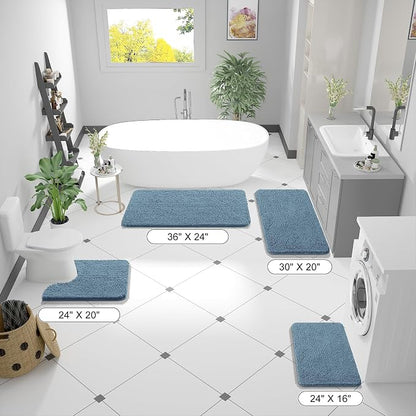 OLANLY Bathroom Runner Rugs 59x24, Soft Absorbent Chenille Bath Rugs, Rubber Backing Quick Dry, Machine Washable Long Bath Mats for Bathroom Floor, Tub and Shower, Home Decor Accessories, Airy Blue