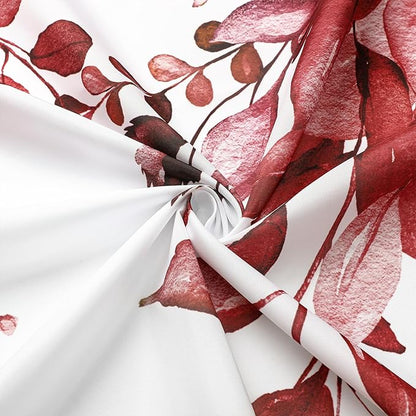 Gibelle Extra Long Shower Curtain 72 x 84, Tall Burgundy Red Floral Shower Curtain for Bathroom, Watercolor Plant Eucalyptus Leaves Fabric Shower Curtain Set