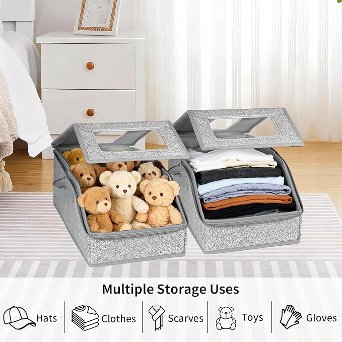 2 PCS Hat Organizer, Stackable Hat Storage for Closet, Breathable Fabric, for Women & Men Hat Boxes (Grey)