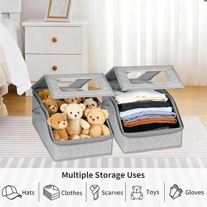 2 PCS Hat Organizer, Stackable Hat Storage for Closet, Breathable Fabric, for Women & Men Hat Boxes (Grey)
