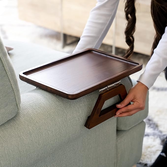 Shamrock Home Bamboo Trayble Couch Arm Table, Clip On Tray Sofa Table for Couches. Sofa Arm Tray, Armchair Table for TV Dinners, Remotes, Drinks and Snacks - 13.75 x 9.5inch, Brown