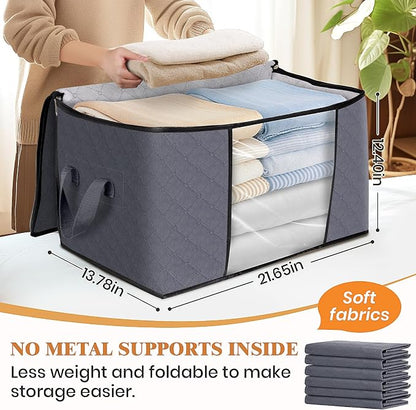 Fab totes Storage Bags,Clothes Blanket Storage Bins Foldable Closet Organizers with Reinforced Handle for Home Dorm Storage and Organization,Fabric Bags for Organizing Sheets,Clothing (Grey,3 Pack)