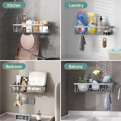 Veken Shower Caddy 6-Pack, No Drilling & Rustproof, Waterproof Adhesive Shelves Rack with Soap Holder, Large Capacity Bathroom Organizers and Storage, Wall-Mounted Kitchen & Home Decor, Silver Gray