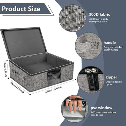 Platter Storage Case - Plate Storage Containers with PVC Windows,16.5“x12.6x5.5'', Stackable China Storage Containers Hard Shell,4 Felt Dividers Included for Dish,Plate, Dinnerware and Transport(Gray)