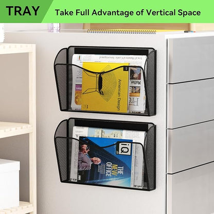 Magnetic File Holder - Heavy Duty Wall File Organizer for Refrigerator & Whiteboard - Strong Magnet Mail Holder & Magazine Rack, No Drilling Document Storage Basket for Office Cabinet