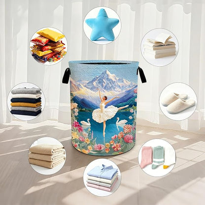 Ballet Print Laundry Basket Waterproof Laundry Hamper Foldable Laundry Bag with Handles for Bedroom, Bathroom, Office, Clothes Storage