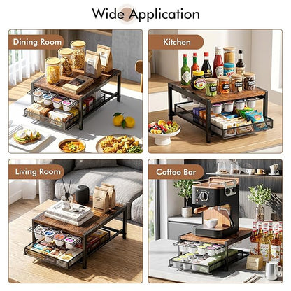 Kssiaz K Cup Holder, 2-tier Coffee Pod Holder for 48 Pods, K Cup Drawer Organizer with Sliding Storage Drawer, Coffee Bar Station Organizer for Countertop, Space Saving, Home & Office, Black