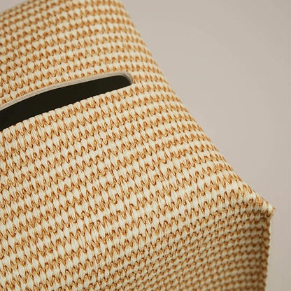 OLETHA Square Tissue Box Cover - Aesthetic Desk Decor for Room, Home & Office - Tissues Cube Boxes Holder - Rattan Textured, Set of 2