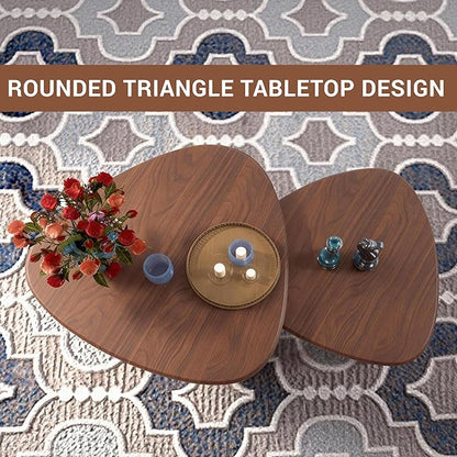 Honyee Nesting Coffee Table Set of 2, Modern Walnut Wood Veneer Coffee Table and Side Table Set for Living Room, Small End Table Set with Flexible Use and Space-Saving Design