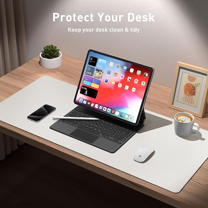 Aothia Leather Desk Pad Protector, Mouse Pad, Office Desk Mat, Non-Slip PU Leather Desk Blotter, Laptop Desk Pad, Waterproof Desk Writing Pad for Office and Home (23.6" x 13.7", Off-White)
