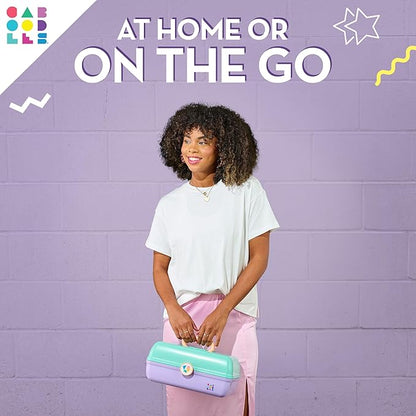 Caboodles On-The-Go Girl Makeup Box, Seafoam on Lavender, Hard Plastic Makeup Organizer Box, Built-In Mirror, Secure Latch for Safe Travel, Spacious Storage for Large Items
