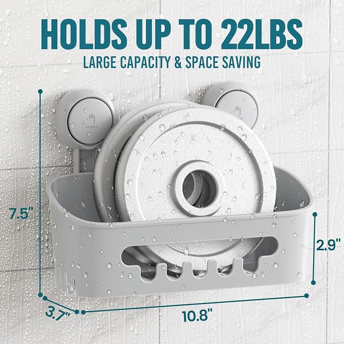 TAILI Shower Caddy Suction Cup, Heavy Duty Bathroom Organizer, Removable Shelves for Inside Shower, Shampoo, Waterproof Suction Plastic Storage for Bathroom Accessories Holder, Gray