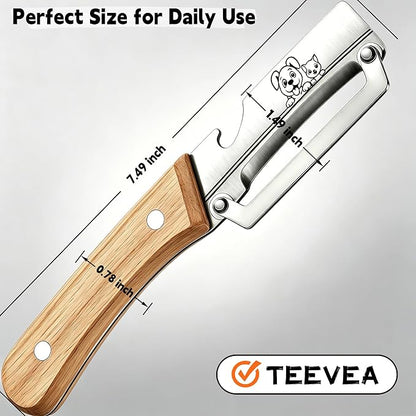 TEEVEA Vegetable Peeler, Stainless Steel Blade Wooden Handle | Multifunctional 2-in-1 kitchen tool, zero flex zero snag, with bottle opener for fruit potato apple veggie
