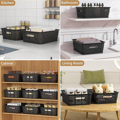 MaxGear 3 Pack Plastic Storage Baskets, Large, Black | Durable Woven Plastic with Built-In Handles, Suitable for Shelves, Closets, Cabinets, Bathrooms and Offices