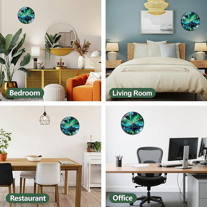 peacoblue Wall Clocks Battery Operated 12 Inch Aurora and Landscape Glass Round Wall Clock Non Ticking for Kitchen Living Room Dining Room Bedroom and Bathroom Decor (Battery not Included)