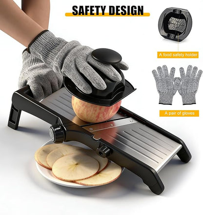 Mandoline Food slicer for kitchen, Adjustable Stainless Steel Mandoline Vegetable slicer, Food slicer Onion Potato Chip French Fry, 7 in-1 Adjustable Blade, Including 1 Pair of Gloves