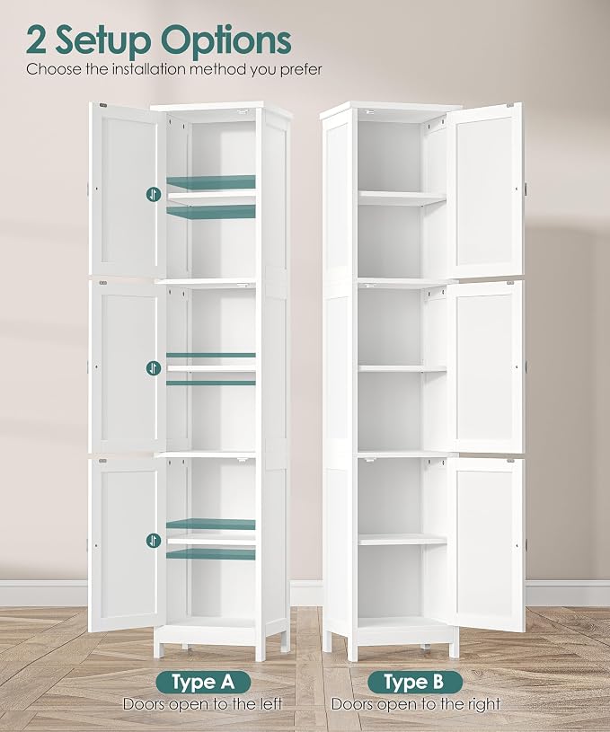 Tall Narrow Bathroom Storage Cabinet, 3-Tier Slim Storage Cabinet with Adjustable Shelves and 3 Doors, Linen Cabinet for Bathrooms, Living Room, Laundry Room, Kitchen, White
