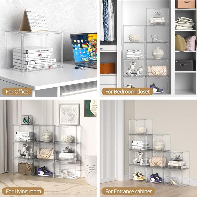 Clear Plastic Storage Bins - Acrylic Display Case with Magnetic Door, Purse Organizer for Closet: Stackable Display Box for Collectibles, Book, Cosmetic, Figures Showcase(1 Pack)